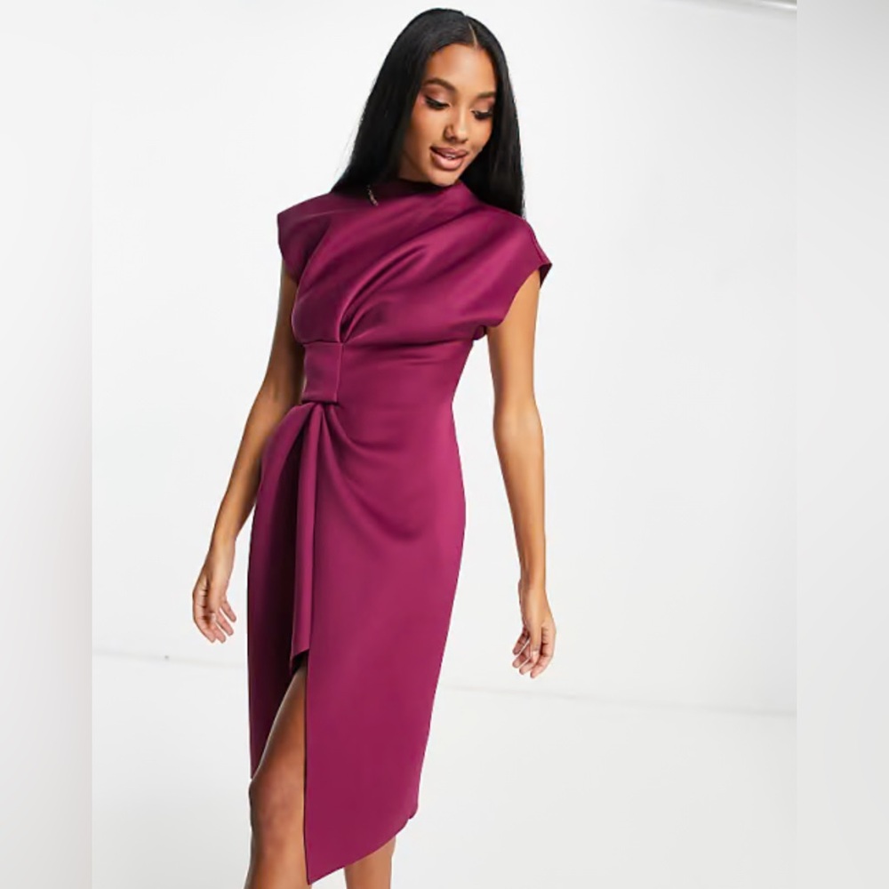 ASOS Asymmetrical High Neck Raspberry Pencil Dress - Picture 4 of 4